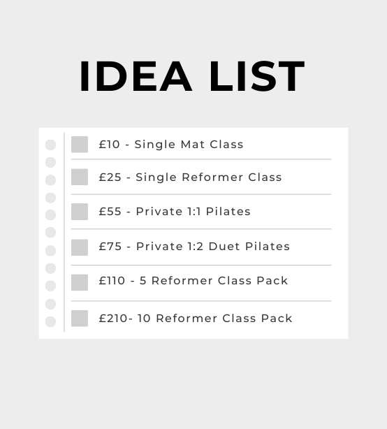 Pilates Gift card ideas